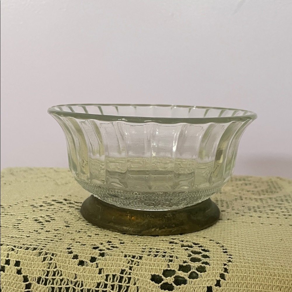 Vintage glass decorative bowl with metal bottom